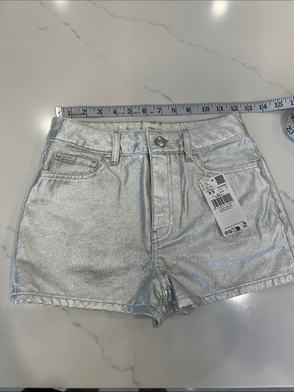 MANGO Metallic Silver TeenGirls High-Rise Shorts XS